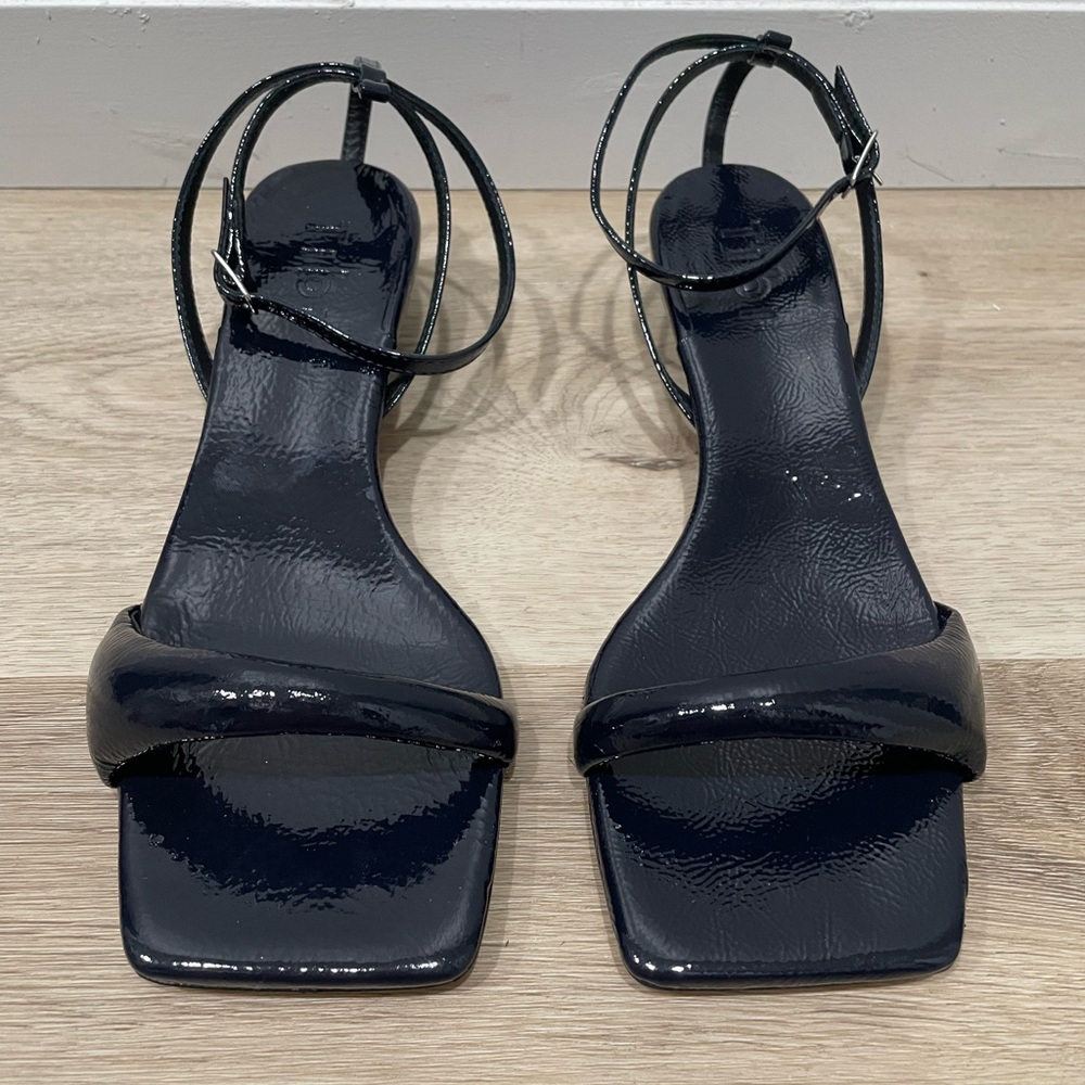 Tibi Ola Sandal Heel Patent Leather Navy Size 37.5
